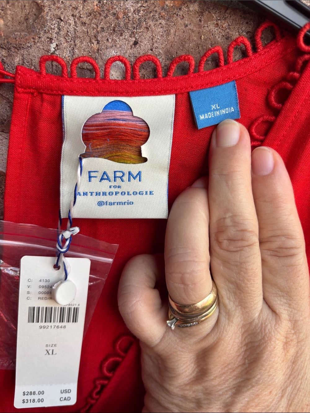 FARM Rio Red Mini Dress with Lace Trim tie front - Picture 2 of 10
